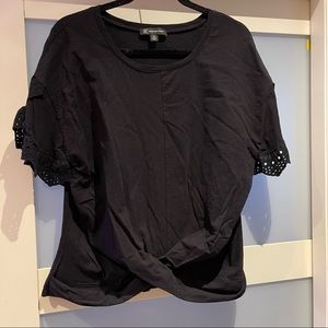 INC Short Sleeve Black Ruffle Top